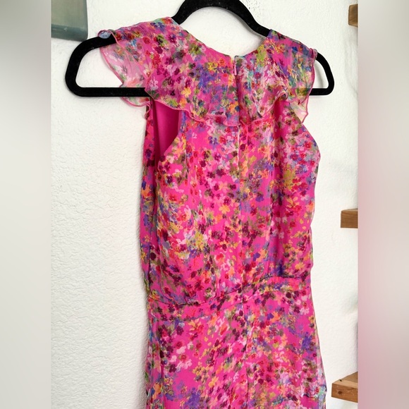 Saloni Silk Floral Pink Ruffle Midi Dress - Picture 11 of 11